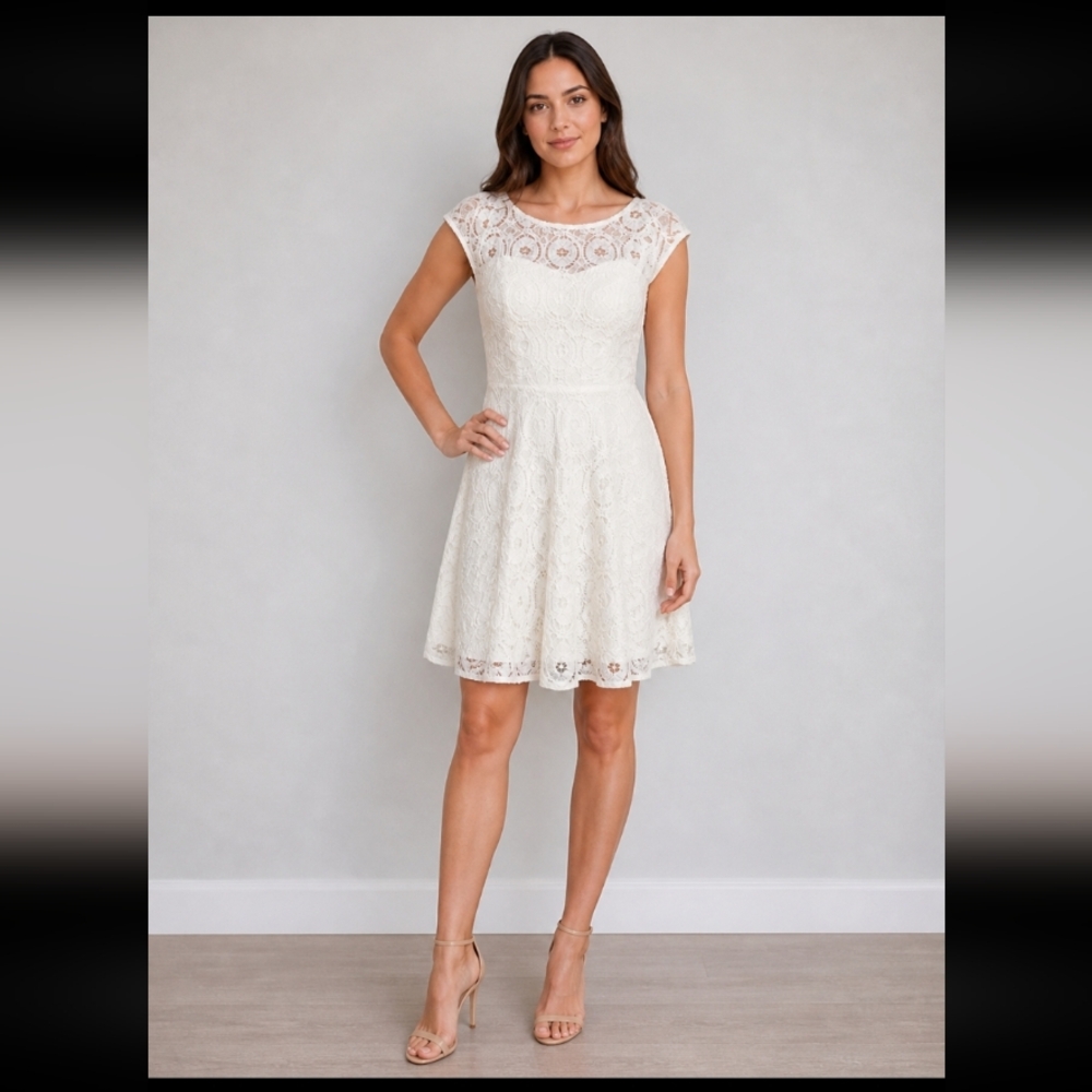 BB DAKOTA Cap Sleeve Crochet Lace Fit Flare Dress 4